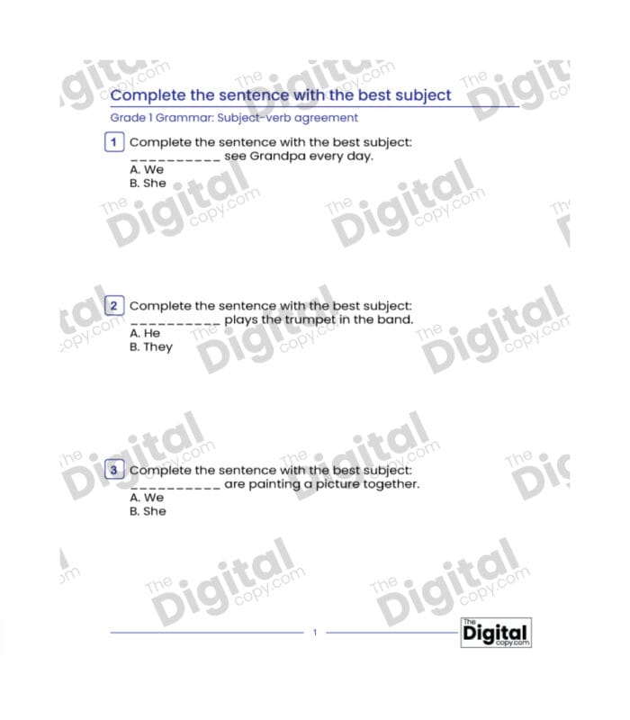 Subject-Verb Agreement: Pronoun-Verb Agreement – Complete the Sentence with the Best Subject - Image 2