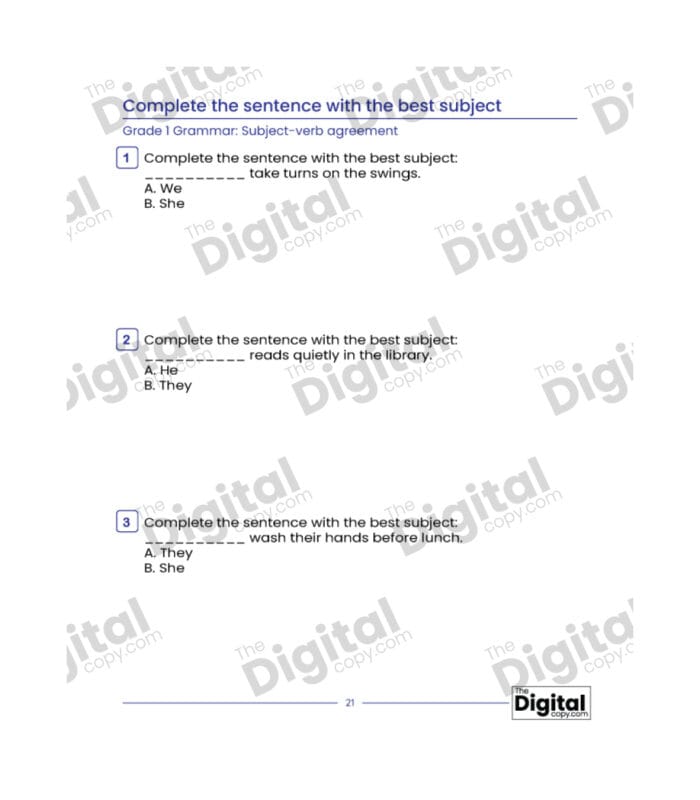Subject-Verb Agreement: Pronoun-Verb Agreement – Complete the Sentence with the Best Subject - Image 4