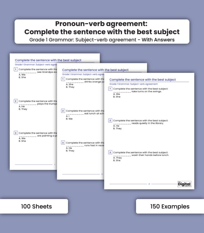 Subject-Verb Agreement: Pronoun-Verb Agreement – Complete the Sentence with the Best Subject - Image 1
